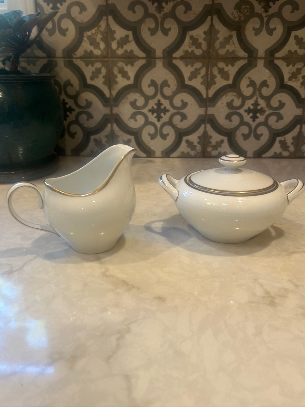 Vintage 1940s Cream and Sugar Set Moderne by Harmony House Made in Japan - EUC
